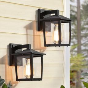 img 4 attached to 2-Pack Outdoor Wall Lights By LALUZ - Square Exterior Light Fixtures, Black Porch Lights With Clear Glass, Anti-Rust Sconces For Patio, Garage & Front Door (9.3”)