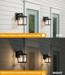 img 1 attached to 2-Pack Outdoor Wall Lights By LALUZ - Square Exterior Light Fixtures, Black Porch Lights With Clear Glass, Anti-Rust Sconces For Patio, Garage & Front Door (9.3”)