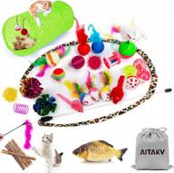31-piece variety catnip toy set by ailuki, featuring 2-way tunnel, feather teaser, fish, mice, colorful balls, and bells for cats, kittens, and puppies logo