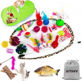 img 4 attached to 31-Piece Variety Catnip Toy Set By AILUKI, Featuring 2-Way Tunnel, Feather Teaser, Fish, Mice, Colorful Balls, And Bells For Cats, Kittens, And Puppies