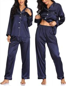 img 4 attached to Women'S Button Down Long Silk Satin Pajamas Set Nightwear Loungewear By ARGCONNER