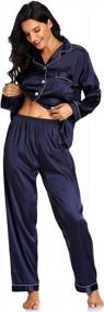img 1 attached to Women'S Button Down Long Silk Satin Pajamas Set Nightwear Loungewear By ARGCONNER
