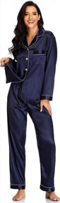img 2 attached to Women'S Button Down Long Silk Satin Pajamas Set Nightwear Loungewear By ARGCONNER