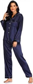img 3 attached to Women'S Button Down Long Silk Satin Pajamas Set Nightwear Loungewear By ARGCONNER