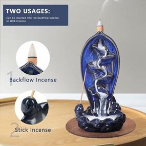 img 3 attached to Handcrafted Porcelain Waterfall Incense Burner With Backflow Incense Holder, 120 Backflow Incense Cones, And 30 Incense Sticks - Navy; Ideal For Yoga, Aromatherapy, And Home Décor