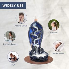 img 1 attached to Handcrafted Porcelain Waterfall Incense Burner With Backflow Incense Holder, 120 Backflow Incense Cones, And 30 Incense Sticks - Navy; Ideal For Yoga, Aromatherapy, And Home Décor