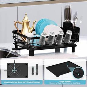 img 3 attached to Large Capacity Black Dish Drying Rack With Drainboard, Utensil Holder And Extra Dish Mat For Kitchen Countertop Dish Dryer