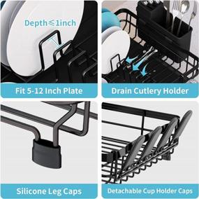 img 2 attached to Large Capacity Black Dish Drying Rack With Drainboard, Utensil Holder And Extra Dish Mat For Kitchen Countertop Dish Dryer
