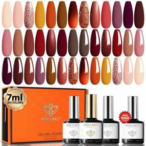 img 4 attached to 24 Pcs Gel Nail Polish Kit: 20 Colors Brown Nude Winter Orange Glitter Set With Bond Primer Glossy&Matte Top Base Coat Manicure Gifts For Women