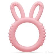 misslili silicone baby teethers - teething toys to soothe and massage sore gums for infants 3-12 months - bpa free - ring shape with rabbit ear design (pink) логотип
