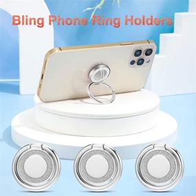 img 2 attached to 💍 Silver Bling Metal Ring Grip - 3-Piece Cell Phone Finger Stand and Kickstand 360° Rotation, Compatible with Smartphone, Magnetic Car Mount Friendly