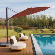 10-футовый открытый смещенный консольный зонтик для патио с устойчивой к выцветанию и ультрафиолетовому излучению тканью, 5-уровневый алюминиевый столб с вращением на 360° для палубного бассейна, сада на заднем дворе логотип