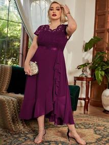 img 1 attached to Miusol Women'S Plus Size V Neck Elegant Floral Lace Ruffle Bridesmaid Maxi Dress