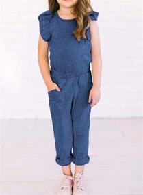 img 3 attached to GOSOPIN Sleeve Ruffle Jumpsuits Pockets Girls' Clothing via Jumpsuits & Rompers