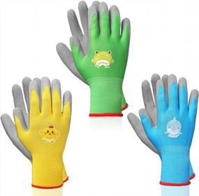 img 4 attached to Schwer 3 пары детских садовых перчаток для детей от 3 до 5 лет, детские цепкие перчатки с резиновым покрытием для работы в саду, синие, зеленые и желтые, маленький размер (3 пары XXXXS)