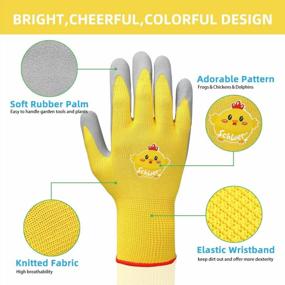 img 3 attached to Schwer 3 пары детских садовых перчаток для детей от 3 до 5 лет, детские цепкие перчатки с резиновым покрытием для работы в саду, синие, зеленые и желтые, маленький размер (3 пары XXXXS)
