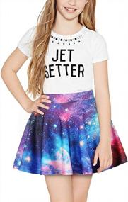 img 3 attached to Kids Girls Digital Print A-Line Mini Skirt - TENMET Stretchy Flared Pleated Casual Skater