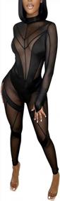 img 4 attached to High Neck Sheer Mesh Splicing Bodycon Jumpsuit Romper For Women'S Sexy Clubwear