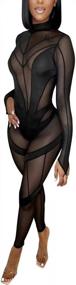 img 3 attached to High Neck Sheer Mesh Splicing Bodycon Jumpsuit Romper For Women'S Sexy Clubwear