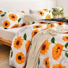 img 1 attached to Nanko Queen Duvet Cover Set, White And Black Yellow Sunflower Floral Green Leaf Printed Pattern 90X90 3PC Soft Luxury Microfiber Quilt Cover With Zip, Ties - Country Farmhouse Flower For Men Women