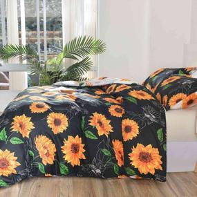 img 2 attached to Nanko Queen Duvet Cover Set, White And Black Yellow Sunflower Floral Green Leaf Printed Pattern 90X90 3PC Soft Luxury Microfiber Quilt Cover With Zip, Ties - Country Farmhouse Flower For Men Women