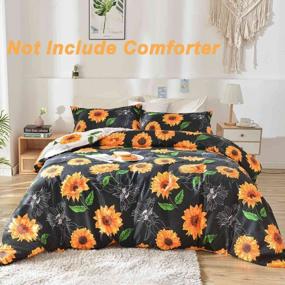 img 3 attached to Nanko Queen Duvet Cover Set, White And Black Yellow Sunflower Floral Green Leaf Printed Pattern 90X90 3PC Soft Luxury Microfiber Quilt Cover With Zip, Ties - Country Farmhouse Flower For Men Women