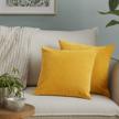 2 pack mustard velvet soft throw pillow covers - decorative square cushion cases for sofa, couch & bed (18x18") logo