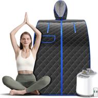 smartmak full body home spa steam sauna tent kit with hat, 2l steamer and remote control (9 levels & 99 mins) for relaxation detox therapy - black logo