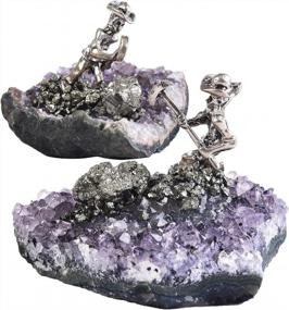 img 4 attached to AMOYSTONE Mini Amethyst Crystal With Miner Statues Collection Great Gifts Offiece Decor Hammer 9# 2Pcs