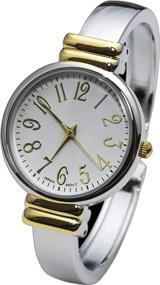 img 4 attached to 💃 Stylish 2Tone Metal Band Slim Case Women's Bangle Cuff Watch: Elegant Timepiece with a Fashion Twist