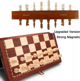 img 2 attached to Magnetic 15" Wooden Chess Set For Kids & Adults | Handcraft Travel Board W/ Piece Storage