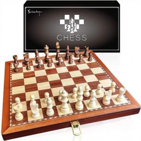 img 4 attached to Magnetic 15" Wooden Chess Set For Kids & Adults | Handcraft Travel Board W/ Piece Storage