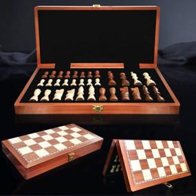 img 3 attached to Magnetic 15" Wooden Chess Set For Kids & Adults | Handcraft Travel Board W/ Piece Storage