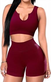 img 4 attached to Up Your Workout Game With Our Seamless 2-Piece Ribbed Yoga Gym Outfits For Women: High-Waisted Biker Shorts And Sport Bra Tracksuit Set