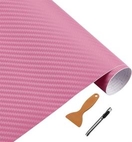 img 4 attached to 🎀 LZLRUN 3D Pink Carbon Fiber Vinyl Wrap Roll with Air Release Bubble Free Adhesive Film (1FT x 5FT) - Includes Knife & Hand Tool