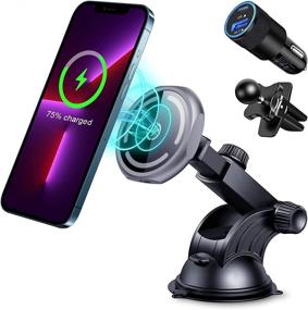 img 4 attached to 🚗 Magnetic Wireless Car Charger Mount for iPhone 13/13 Pro/13 Pro Max/13 Mini/12/12 Pro/12 Pro Max/12 Mini (with 18W PD Car Charger) – Auto-Alignment Air Vent Dashboard Mag-Safe Charging