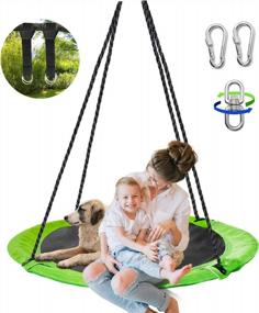 img 4 attached to Unleash Fun And Adventure With Hishine 40Inch Saucer Tree Swing For Kids - Adjustable Hanging Straps, Perfect For Outdoor And Backyard Tree Trunks In Vibrant Green!
