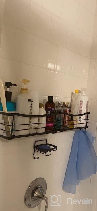 img 1 attached to ODesign Adhesive Shower Caddy Basket Shelf With 4 Hooks For Shampoo Conditioner Razor Soap Dish Holder Kitchen Bathroom Organizer No Drilling Wall Mounted Stainless Steel Rustproof 3 Pack - Black review by Cody Michels