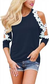 img 4 attached to Шикарно и модно: кружевная рубашка с длинным рукавом StyleDome с открытыми плечами и блузки крючком для женщин