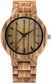 img 3 attached to Men'S Bamboo Watch With Full Wood Wristband, Leather Bracelet And Wooden Band