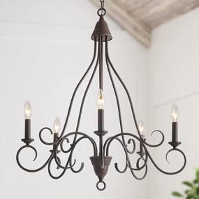 img 2 attached to Transitional Rusty Iron Island Pendant Chandelier With 5 Lights And Candlesticks - Perfect For Medium Foyer Spaces - 24" Light Fixture By LALUZ
