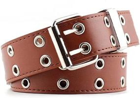 img 4 attached to YJFQLBD Leather Double Grommet Adjustable Women's Accessories ~ Belts