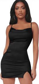 img 4 attached to Chic and Sensual: Verdusa Women's Split Hem Satin Cami Bodycon Dress with Cowl Neck and Spaghetti Straps