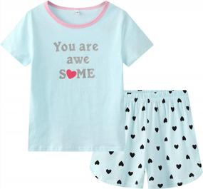 img 4 attached to Big Girls Pajamas Set - Cat & Bear Print, Summer Sleepwear Loungewear Size 12-16
