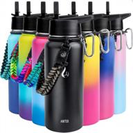 18/8 insulated stainless steel water bottle with wide mouth straw lid & handle - vacuum flask thermos, leakproof bpa free travel mug jug (22oz, 32oz, 40oz, 64oz, 128oz) logo