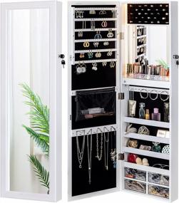 img 4 attached to LUXFURNI Mirror Jewelry Cabinet 79 LED Lights Wall-Mount/ Door-Hanging Armoire, Lockable Storage Organizer W/ Drawers (White)