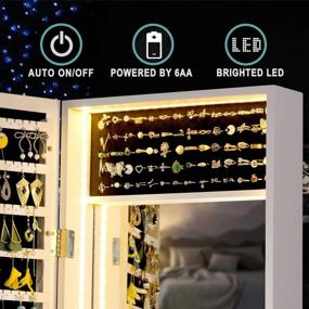 img 1 attached to LUXFURNI Mirror Jewelry Cabinet 79 LED Lights Wall-Mount/ Door-Hanging Armoire, Lockable Storage Organizer W/ Drawers (White)