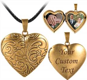 img 4 attached to Personalized Photo Locket Necklace: Engraved Text Heart W/ 2 Pictures - Vintage Memory Floating Lockets For Girls