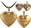 personalized photo locket necklace: engraved text heart w/ 2 pictures - vintage memory floating lockets for girls logo