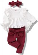 infant toddler baby girls fall winter outfit - ruffles shirt tops + denim long pants+ headband gift 3pc set logo